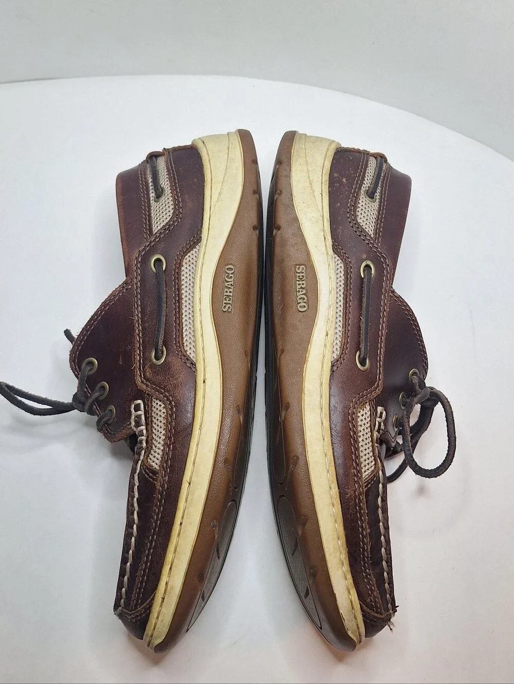 Sebago Clovehitch Waxed Brown Leather Mesh Boat Shoes Mens US 10 M Marine Grip